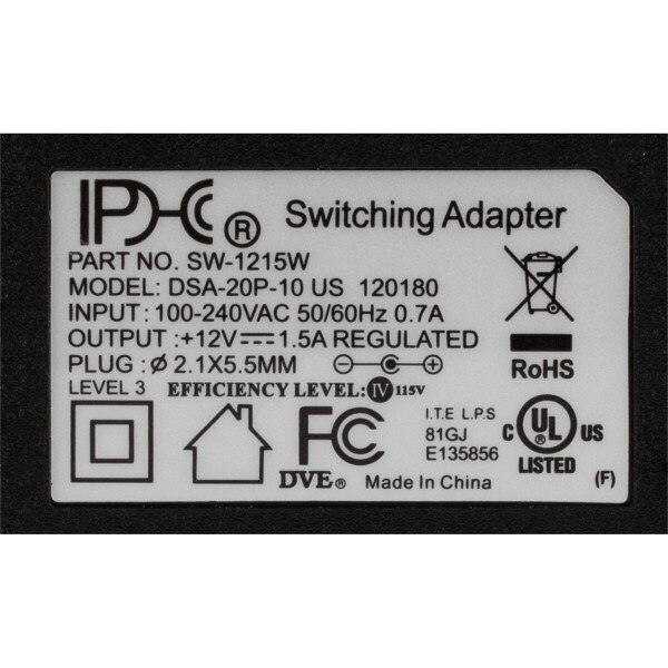 Main product image for 12 VDC 1500mA Regulated AC Adapter 2.1mm x 5 120-1086